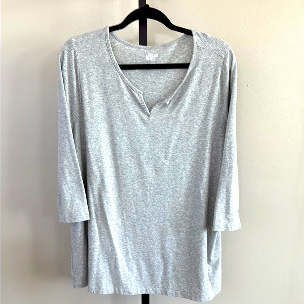 Lands End So Soft Gray Women's  three-quarter length sleeve Top 2X